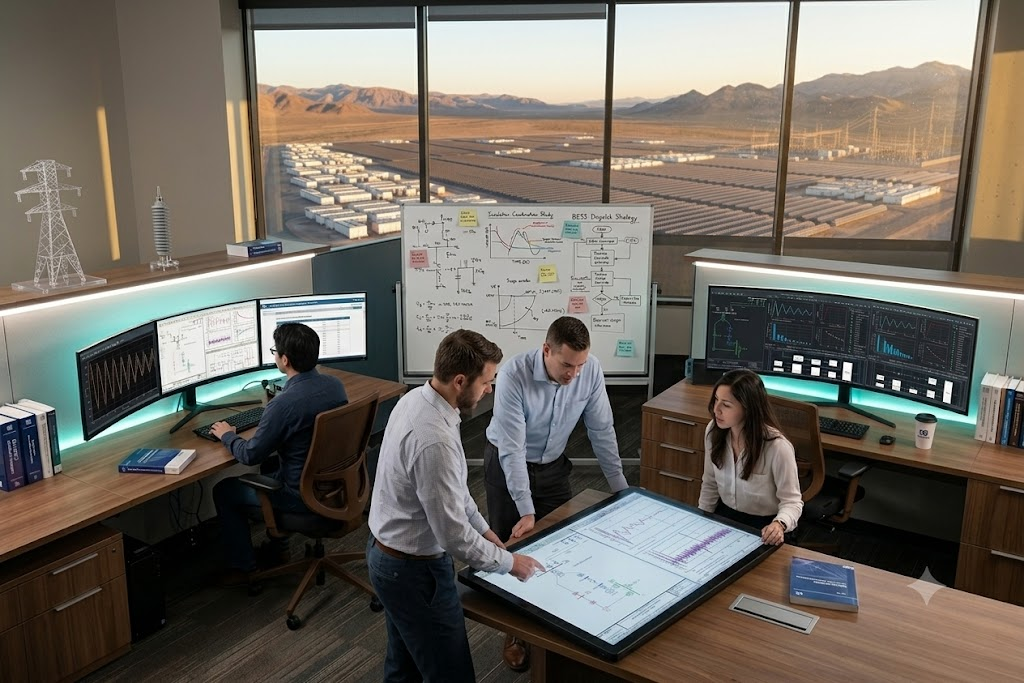 Engineering team at power control desk